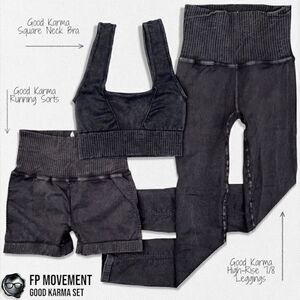 FP MOVEMENT GOOD KARMA SET: SQUARE NECK BRA + RUNNING SHORTS + LEGGINGS IN BLACK